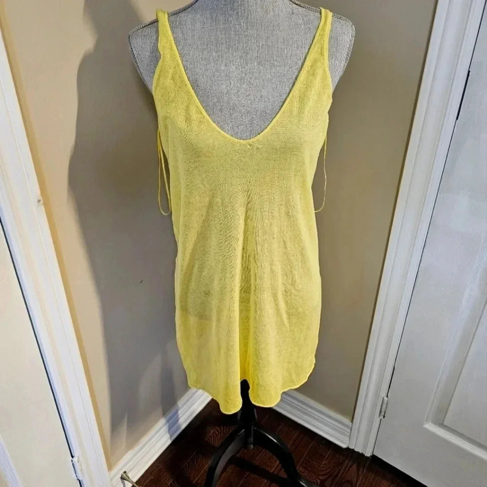 ZARA The Knitwear Cover up Yellow Knit 100% Cotton Tunic Dress Shirt size L